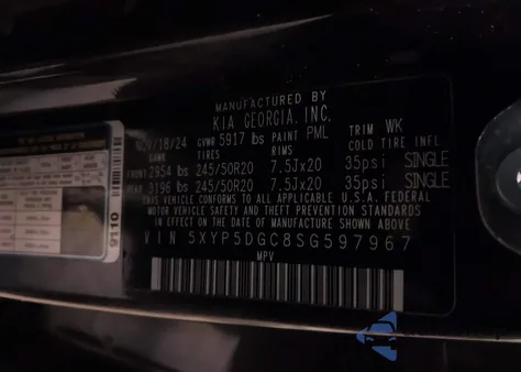 2025 Kia Telluride Sx X-Line z USA, uszkodzony, nr VIN 5XYP5DGC8SG597967